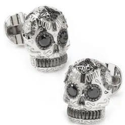 Ox and Bull Trading Co. Silver and Black PVD Day of the Dead Skull Cufflinks