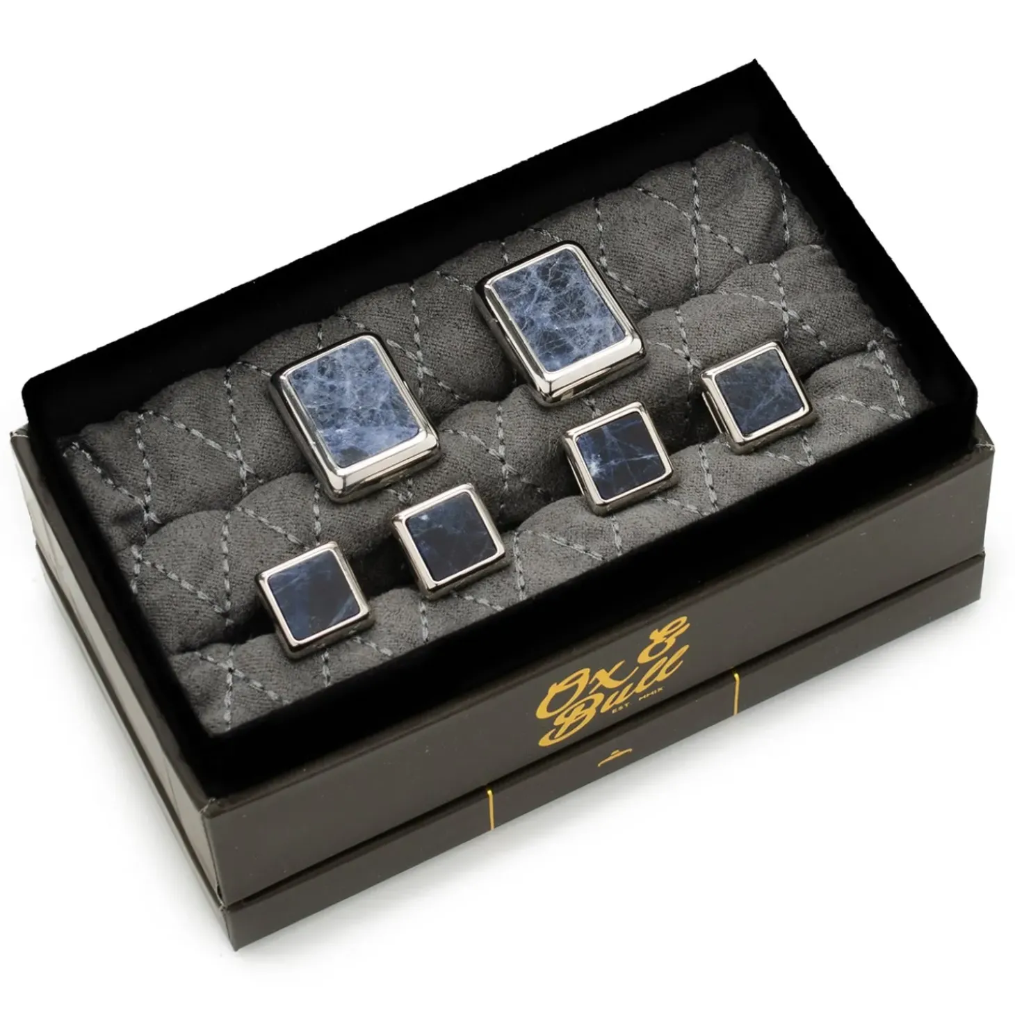 Ox and Bull Trading Co. Silver and Sodalite JFK Presidential Stud Set