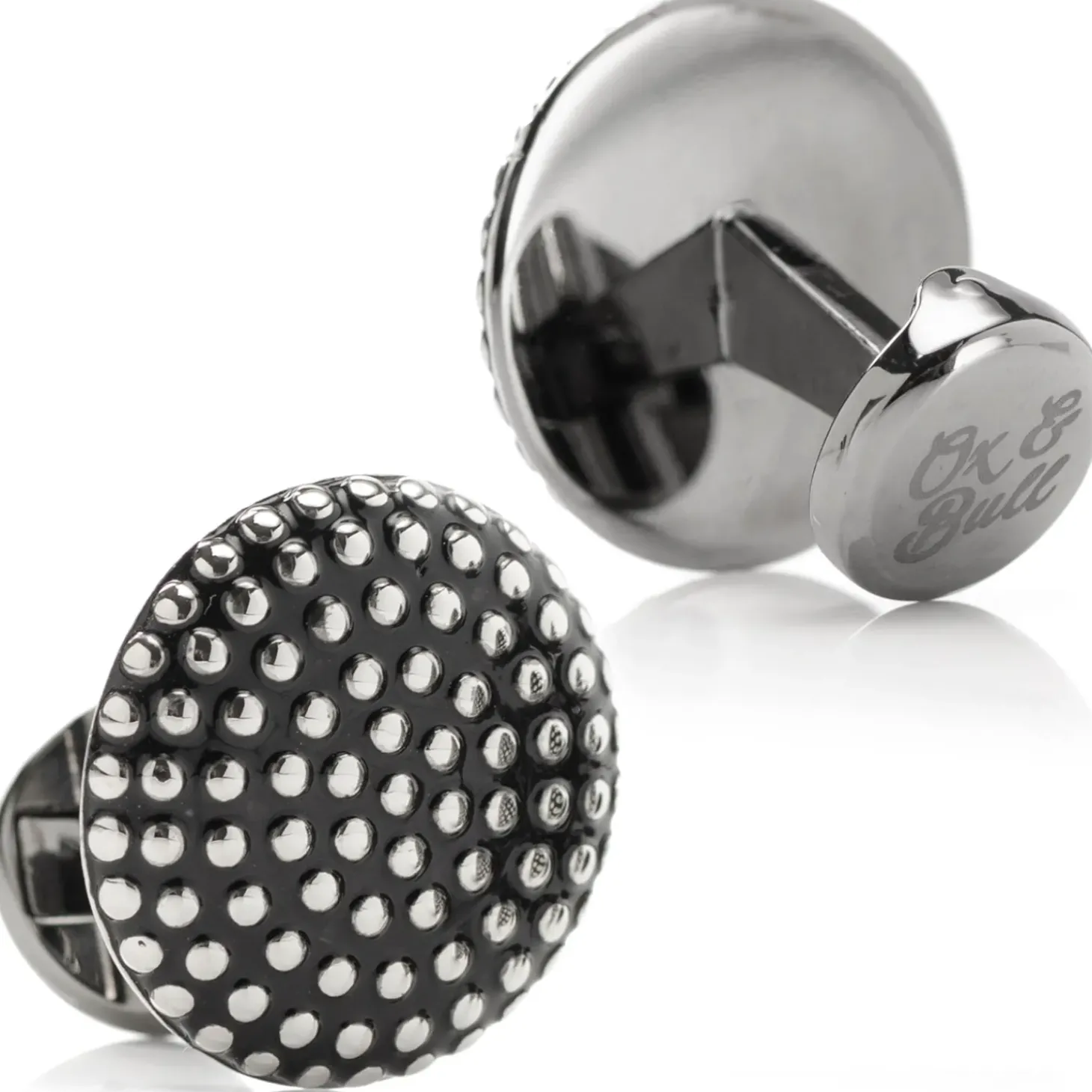 Ox and Bull Trading Co. Silver Circle Dot Texture Cufflinks