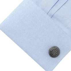 Ox and Bull Trading Co. Silver Circle Dot Texture Cufflinks