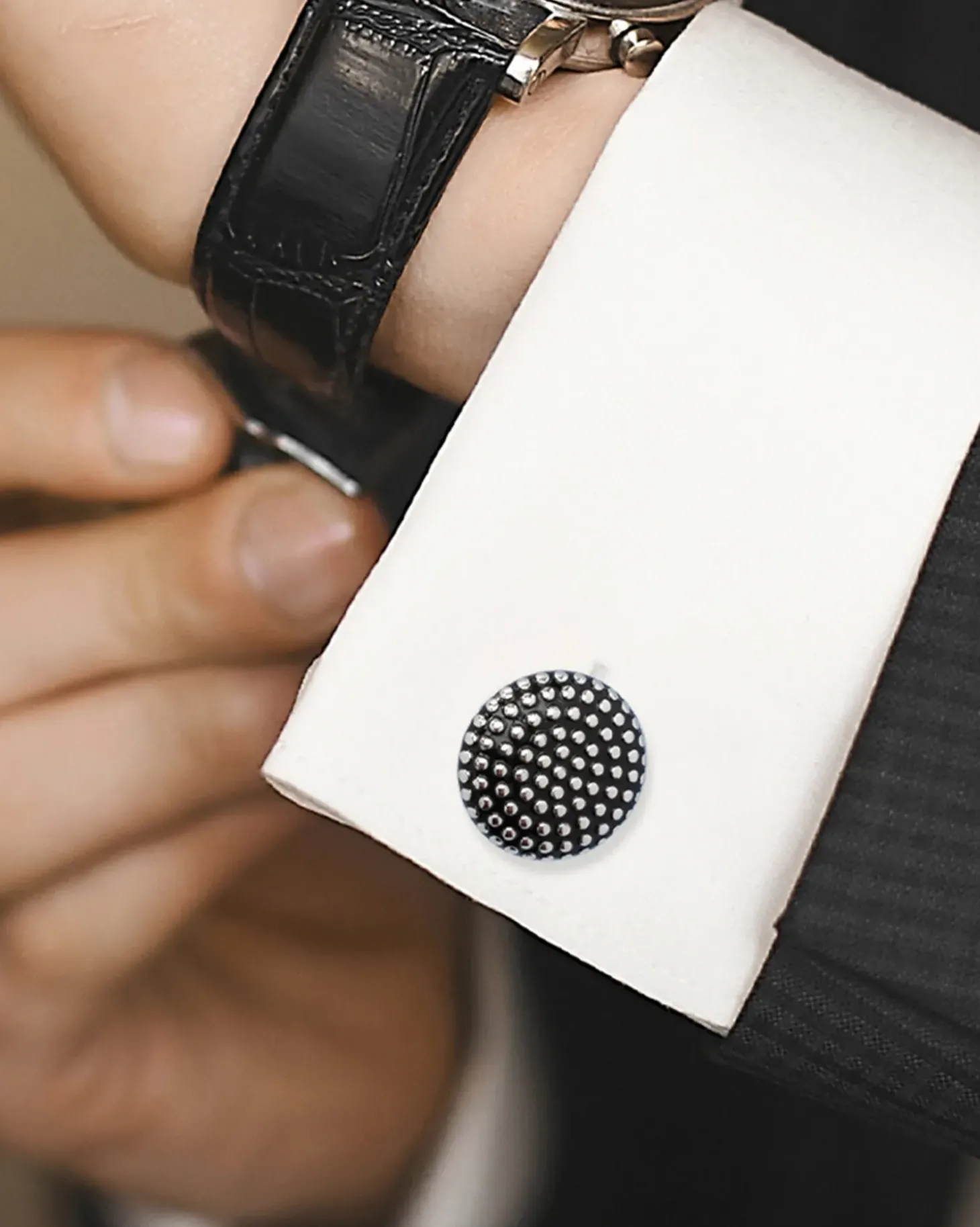 Ox and Bull Trading Co. Silver Circle Dot Texture Cufflinks