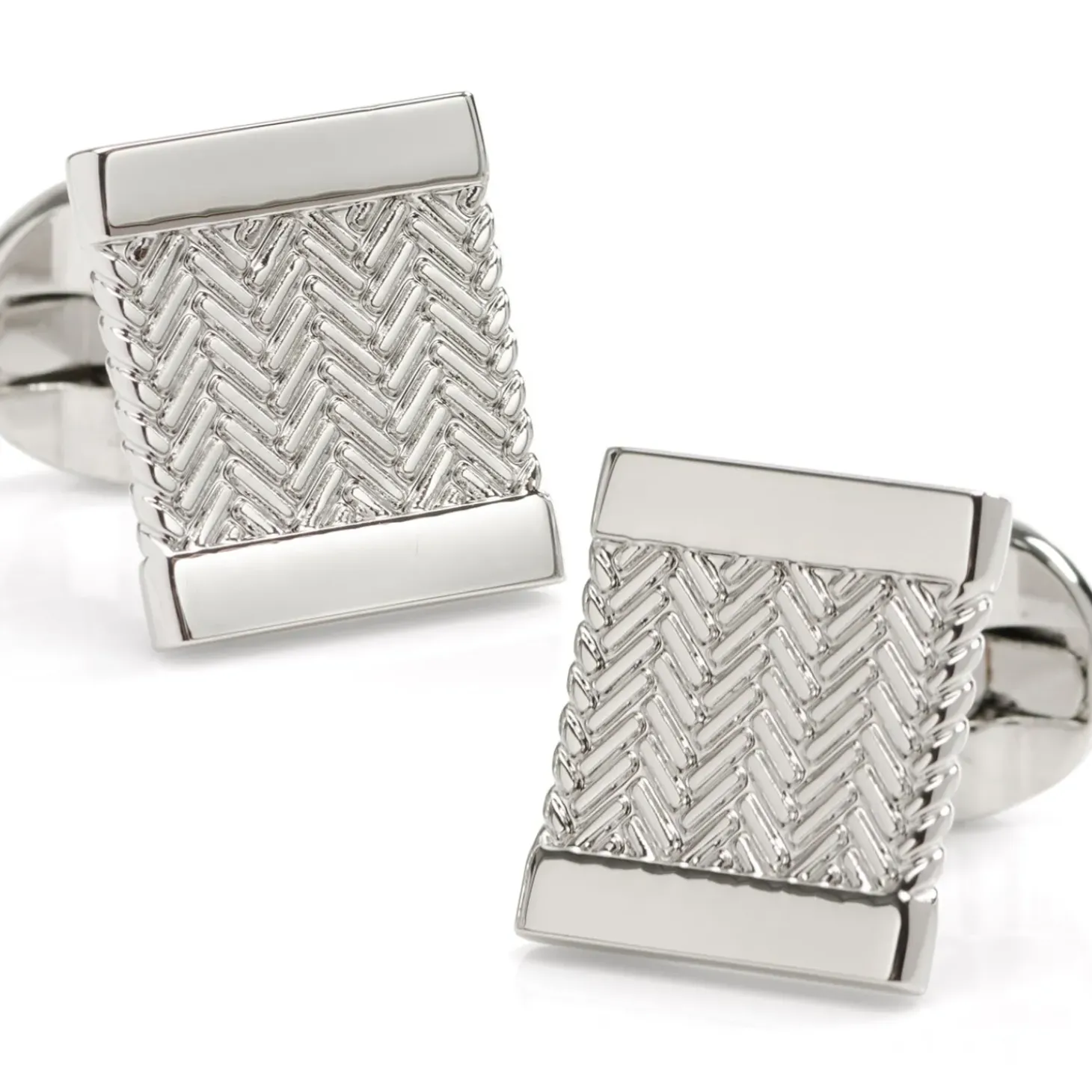 Ox and Bull Trading Co. Silver Herringbone Cufflinks