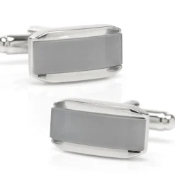 Ox and Bull Trading Co. Silver Rectangular Cufflink with Gray Cats Eye