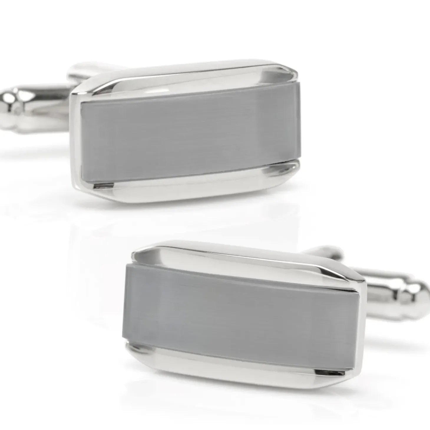 Ox and Bull Trading Co. Silver Rectangular Cufflink with Gray Cats Eye