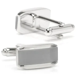 Ox and Bull Trading Co. Silver Rectangular Cufflink with Gray Cats Eye