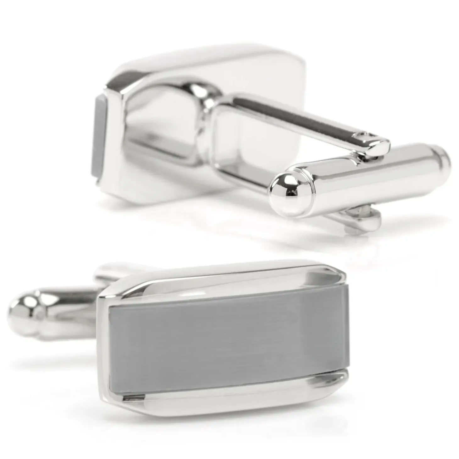 Ox and Bull Trading Co. Silver Rectangular Cufflink with Gray Cats Eye