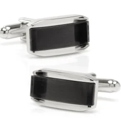 Ox and Bull Trading Co. Silver Rectangular Cufflink with Dark Gray Cats Eye