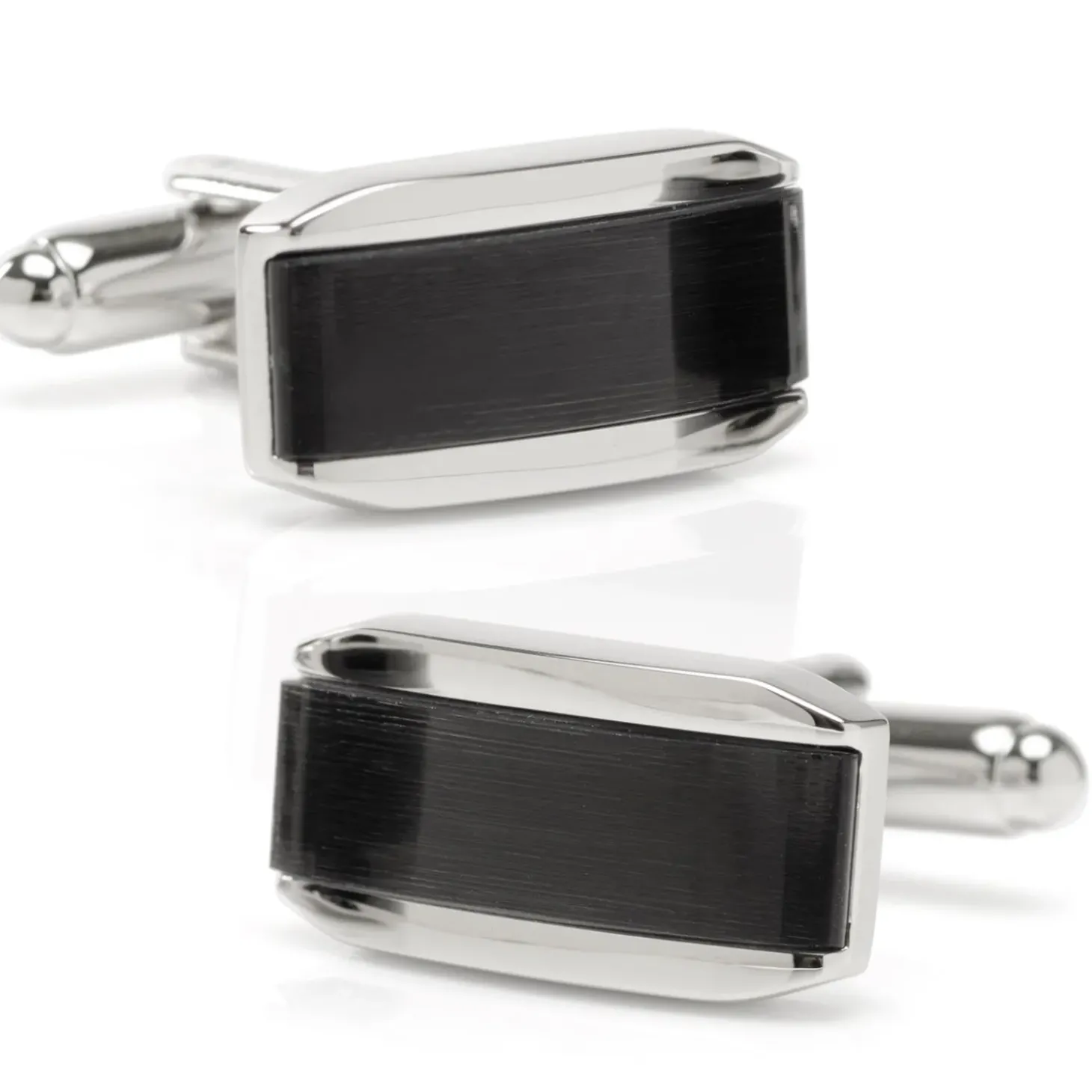 Ox and Bull Trading Co. Silver Rectangular Cufflink with Dark Gray Cats Eye