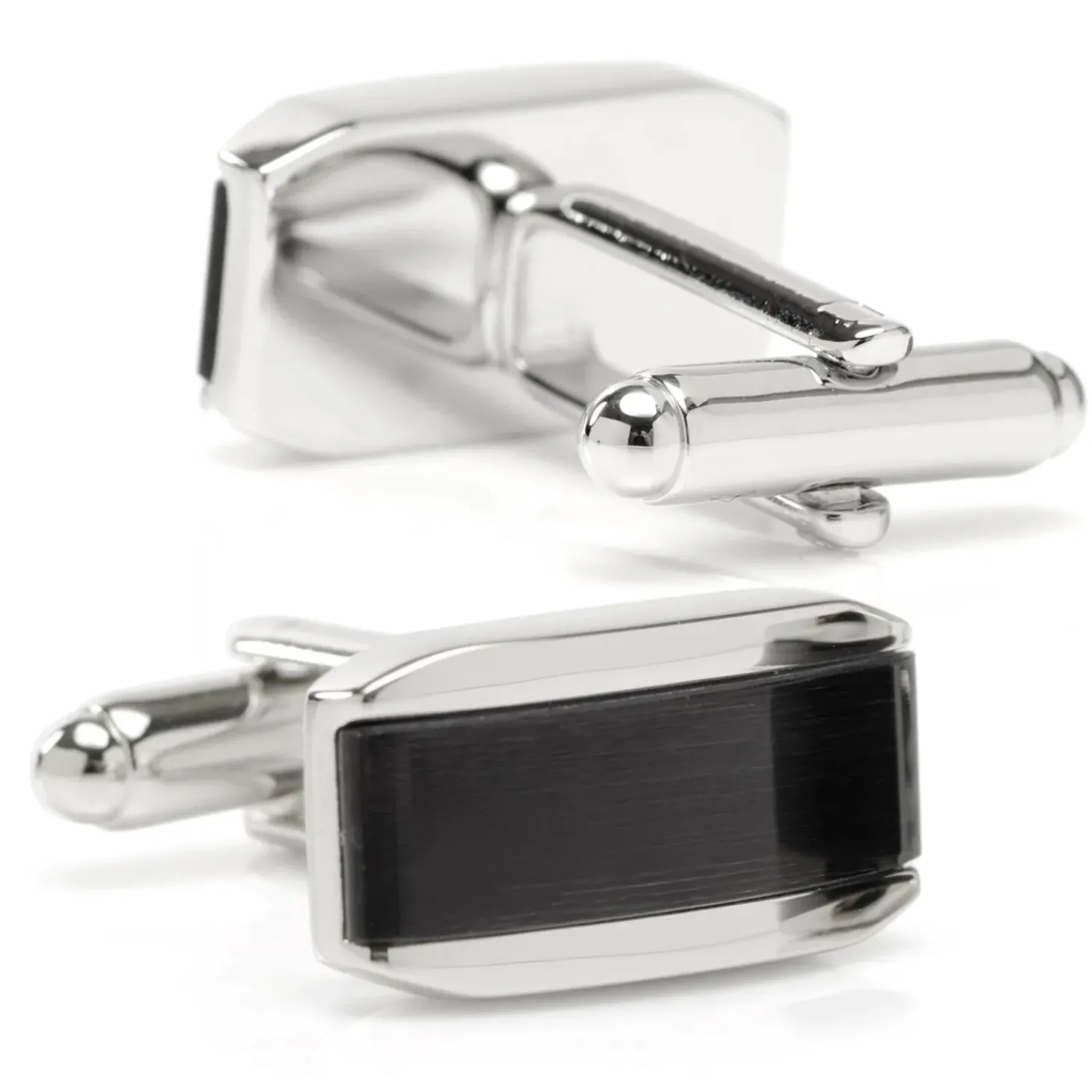 Ox and Bull Trading Co. Silver Rectangular Cufflink with Dark Gray Cats Eye