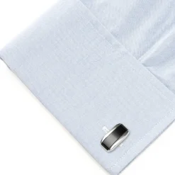 Ox and Bull Trading Co. Silver Rectangular Cufflink with Dark Gray Cats Eye