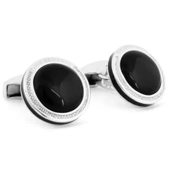 Tateossian Silver Signature Round Onyx Cufflinks