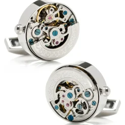 Ox and Bull Trading Co. Silver Stainless Steel Kinetic Watch Movement Cufflinks