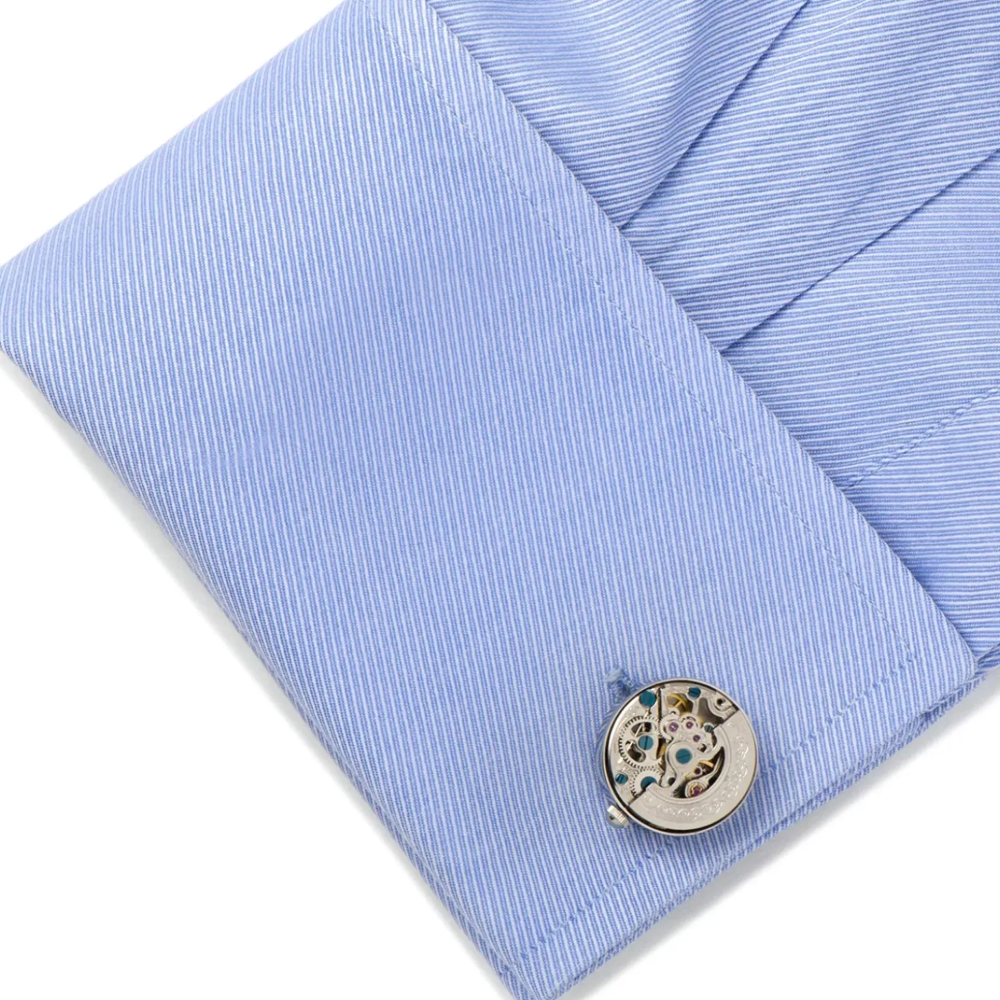 Ox and Bull Trading Co. Silver Stainless Steel Kinetic Watch Movement Cufflinks