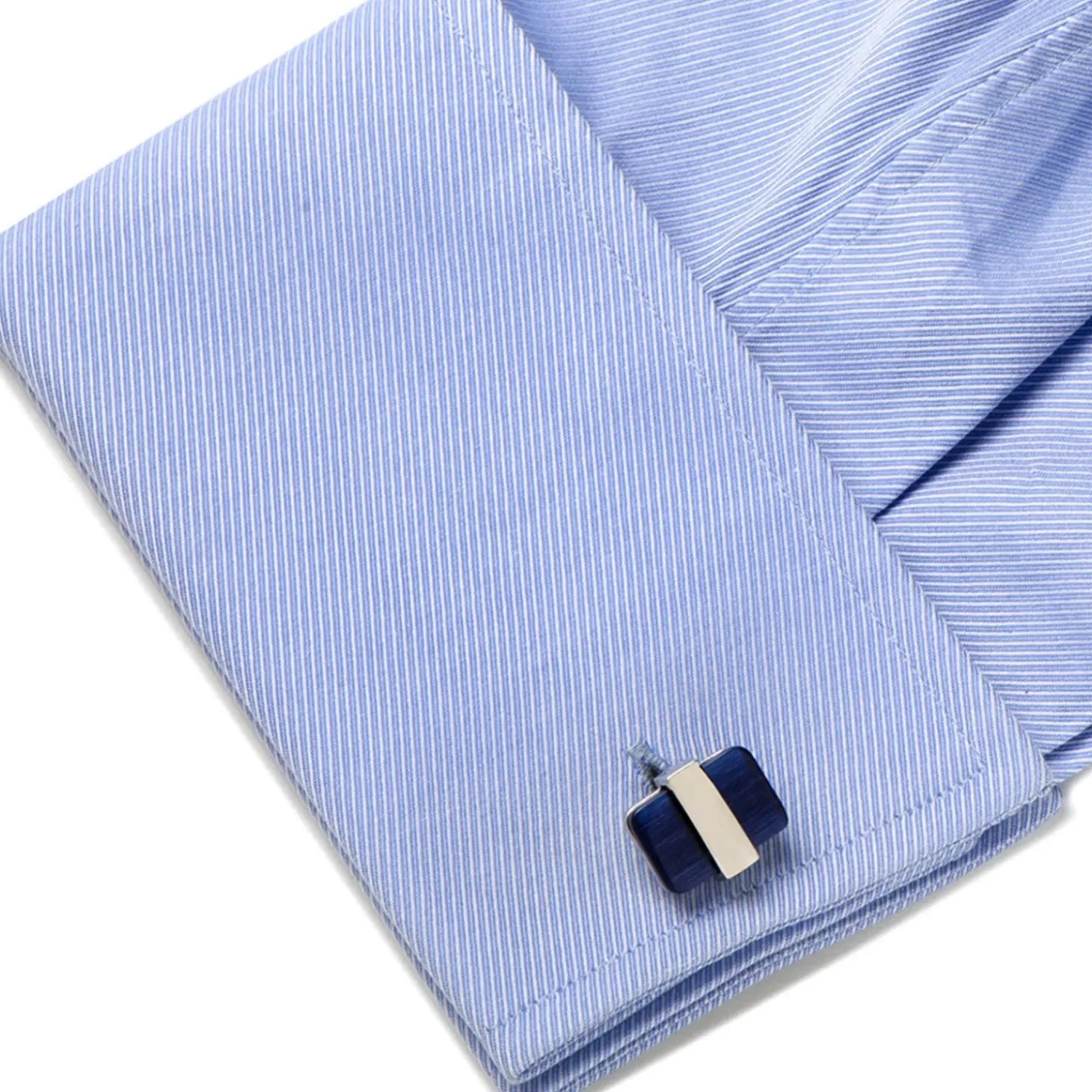 Ox and Bull Trading Co. Silver Wrapped Navy Blue Catseye Cufflinks