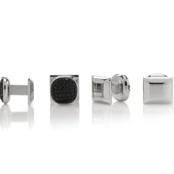 Ox and Bull Trading Co. Stainless Steel Black Pave Crystal Stud Set