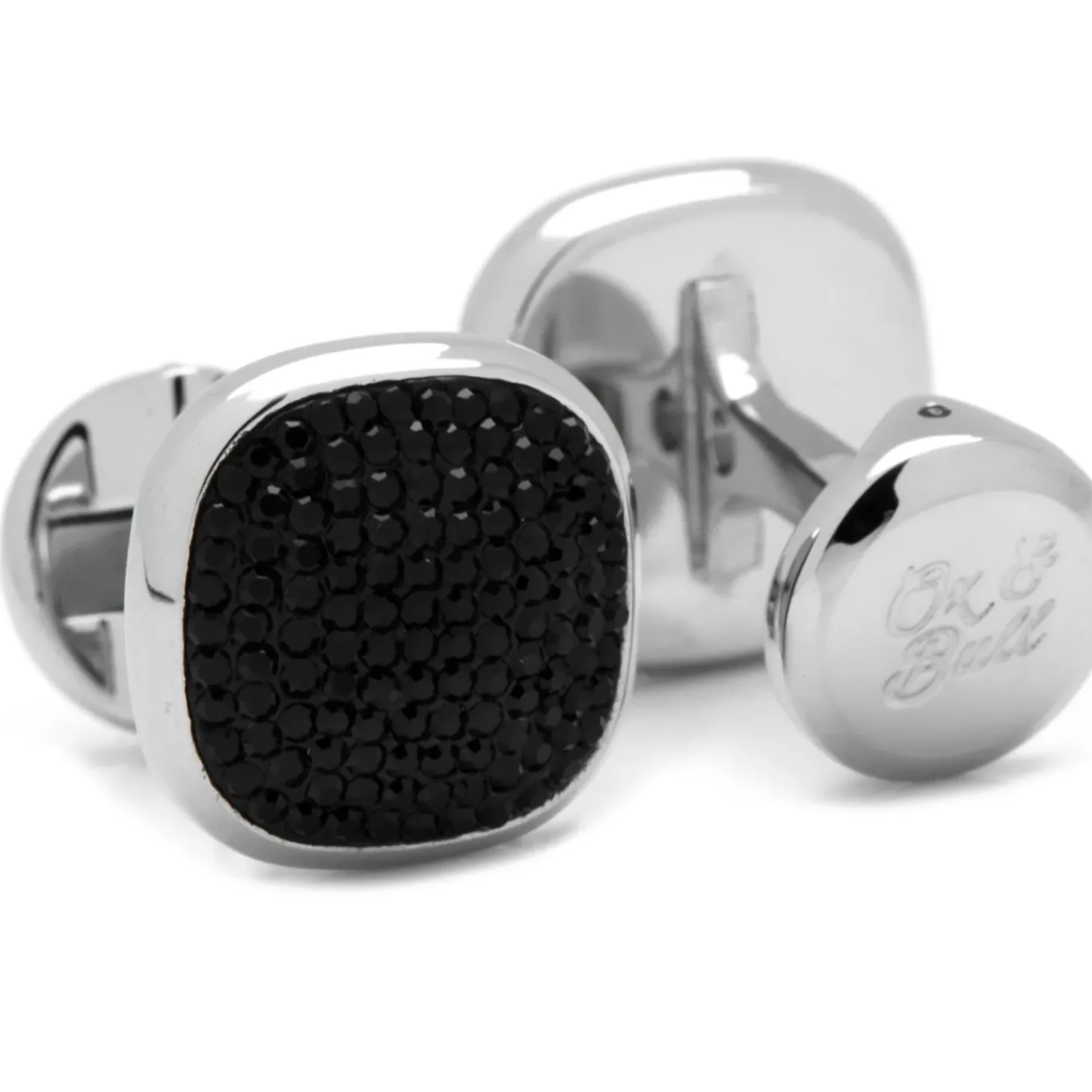 Ox and Bull Trading Co. Stainless Steel Black Pave Crystal Cufflinks