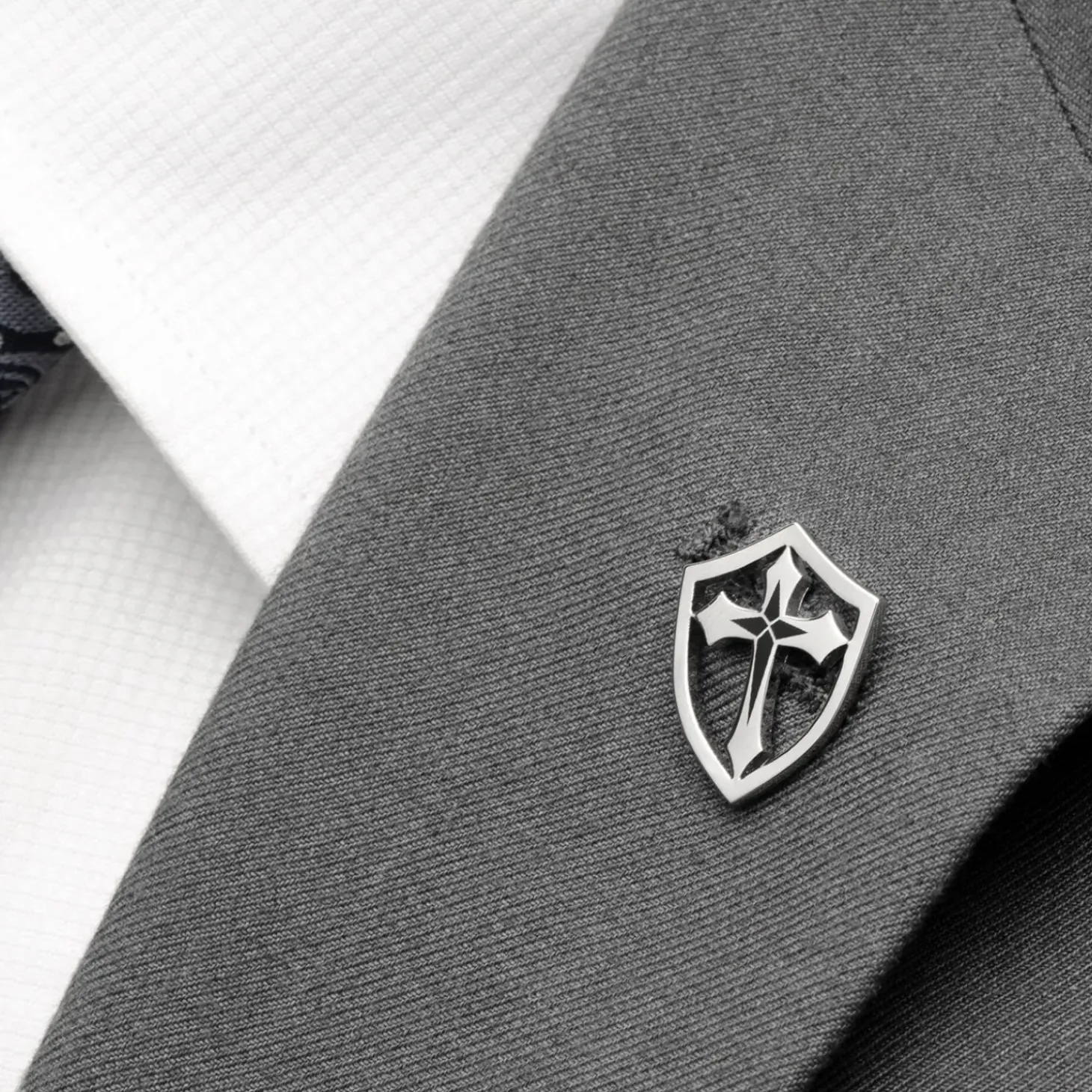 Ox and Bull Trading Co. Stainless Steel Cross Shield Lapel Pin