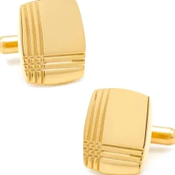 Ox and Bull Trading Co. Stainless Steel Gold Tartan Plaid Cufflinks