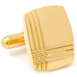 Ox and Bull Trading Co. Stainless Steel Gold Tartan Plaid Cufflinks