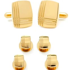 Ox and Bull Trading Co. Stainless Steel Gold Tartan Stud Set