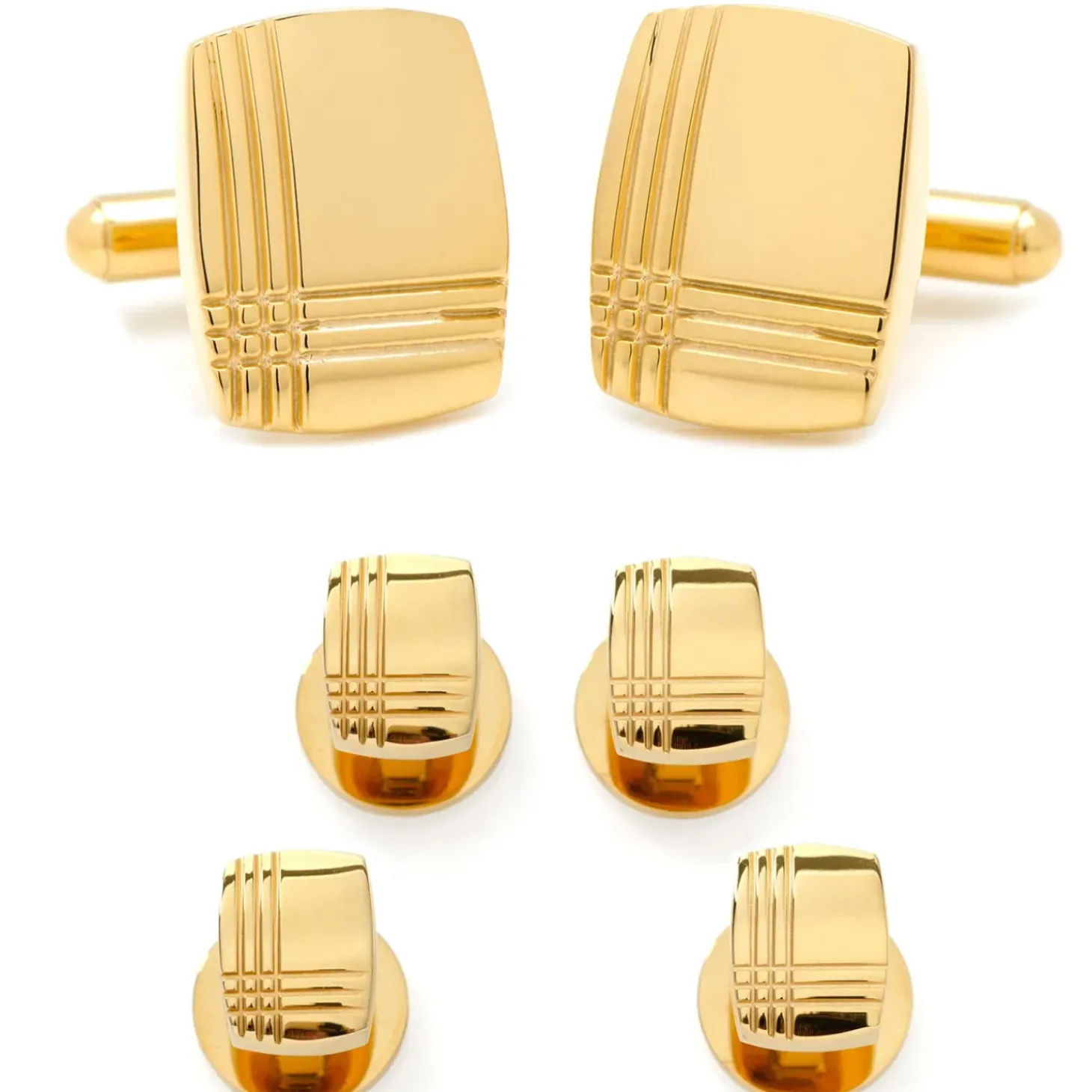 Ox and Bull Trading Co. Stainless Steel Gold Tartan Stud Set