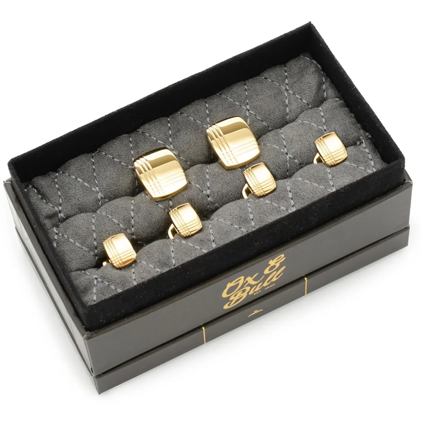 Ox and Bull Trading Co. Stainless Steel Gold Tartan Stud Set