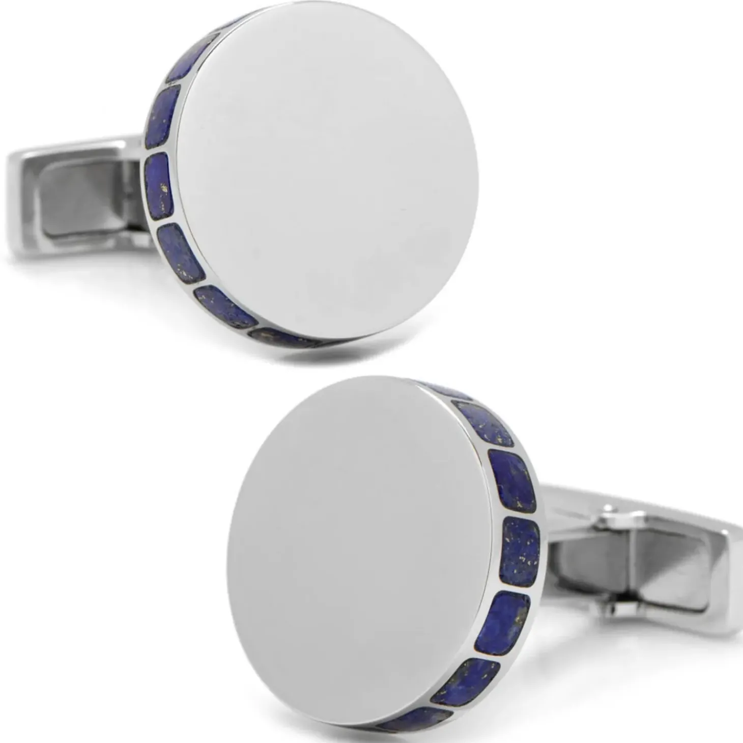 Ox and Bull Trading Co. Stainless Steel Lapis Mosaic Engravable Cufflinks