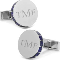 Ox and Bull Trading Co. Stainless Steel Lapis Mosaic Engravable Cufflinks