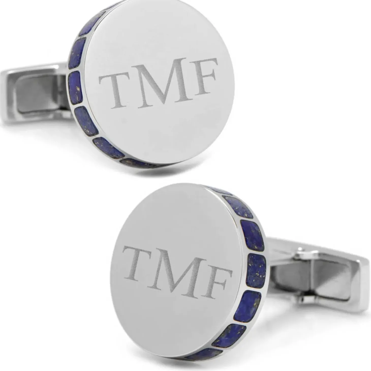 Ox and Bull Trading Co. Stainless Steel Lapis Mosaic Engravable Cufflinks