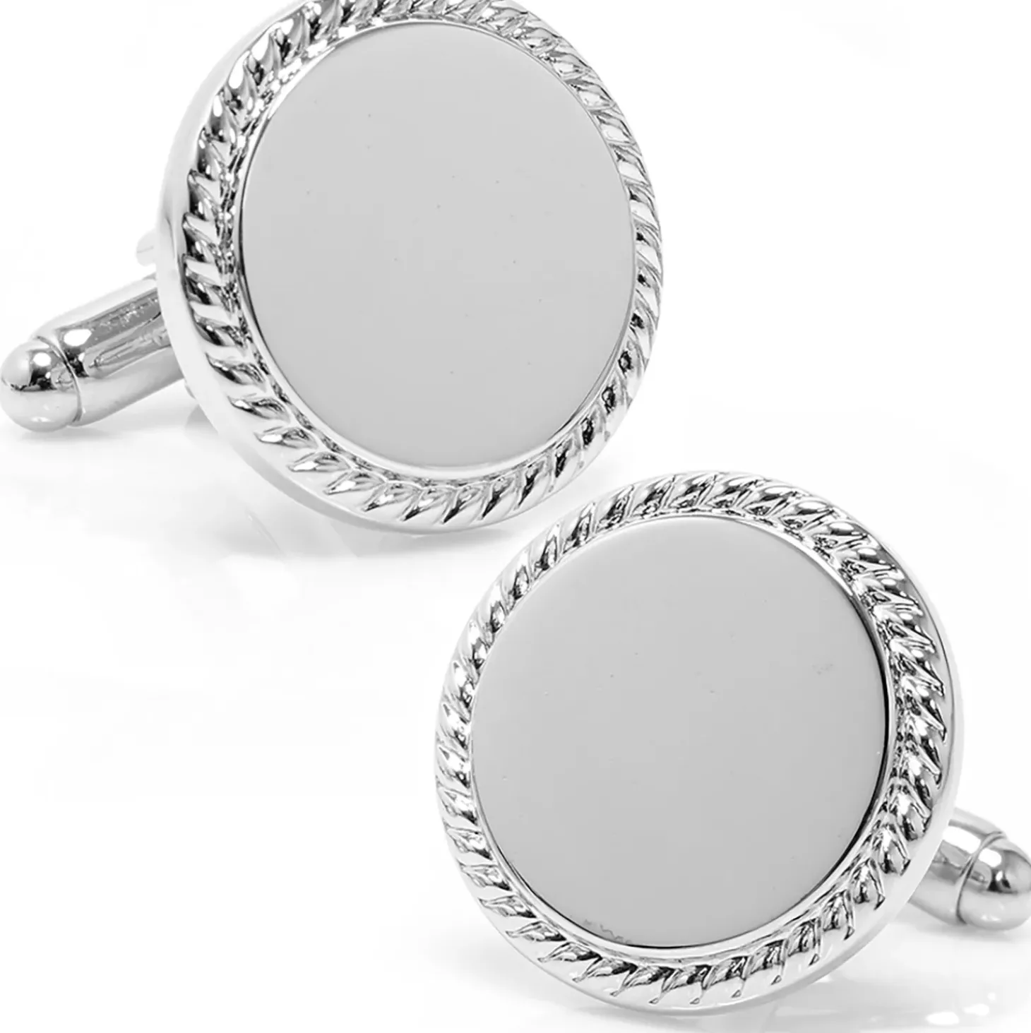 Ox and Bull Trading Co. Stainless Steel Rope Border Round Engravable Cufflinks
