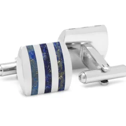 Ox and Bull Trading Co. Stainless Steel Striped Lapis Cufflinks