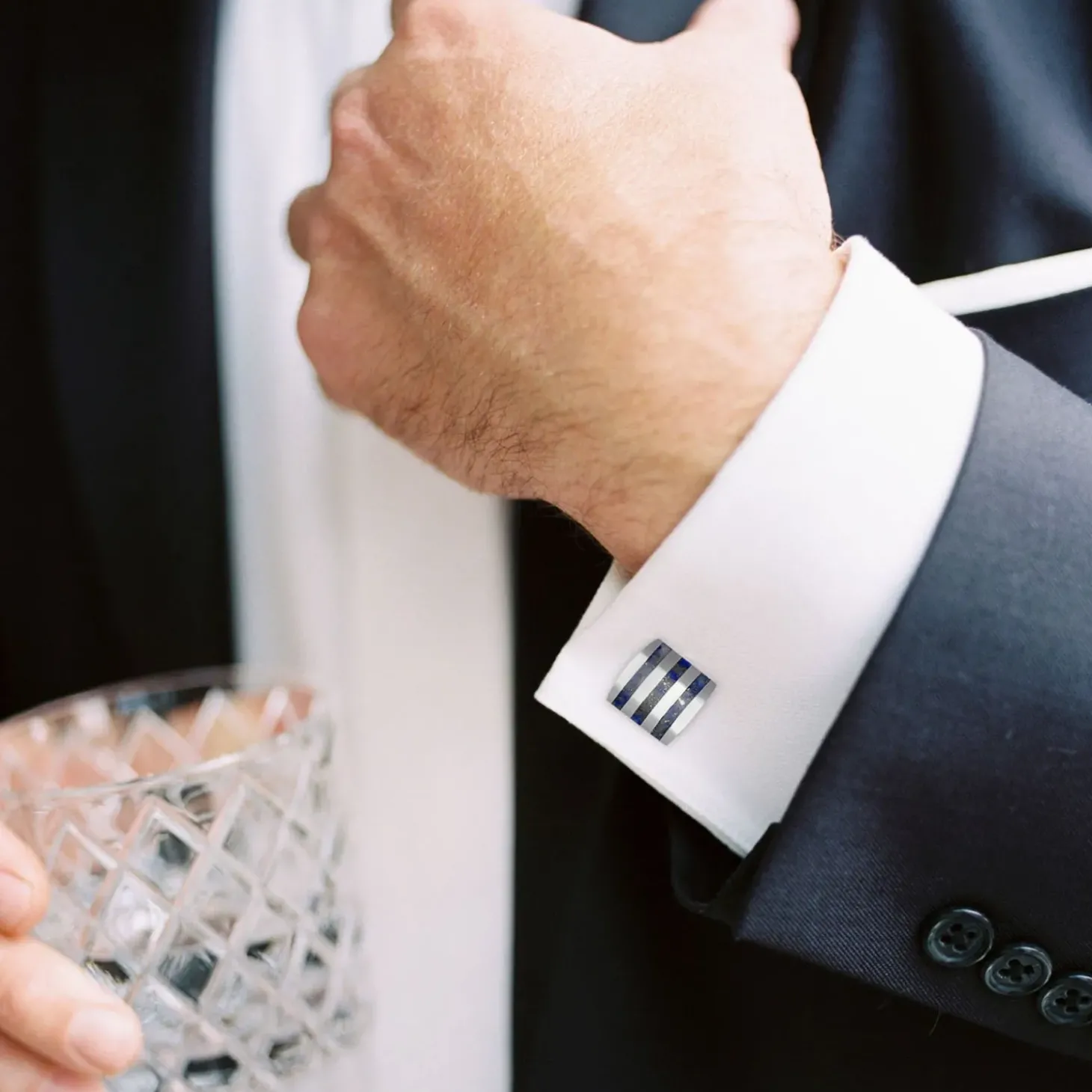 Ox and Bull Trading Co. Stainless Steel Striped Lapis Cufflinks