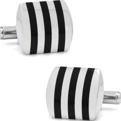 Ox and Bull Trading Co. Stainless Steel Striped Onyx Cufflinks