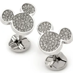 Disney Stainless Steel White Pave Crystal Mickey Mouse Cufflinks