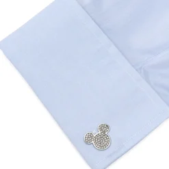 Disney Stainless Steel White Pave Crystal Mickey Mouse Cufflinks