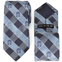 Star Wars Mando Helmet Check Blue Mens Tie