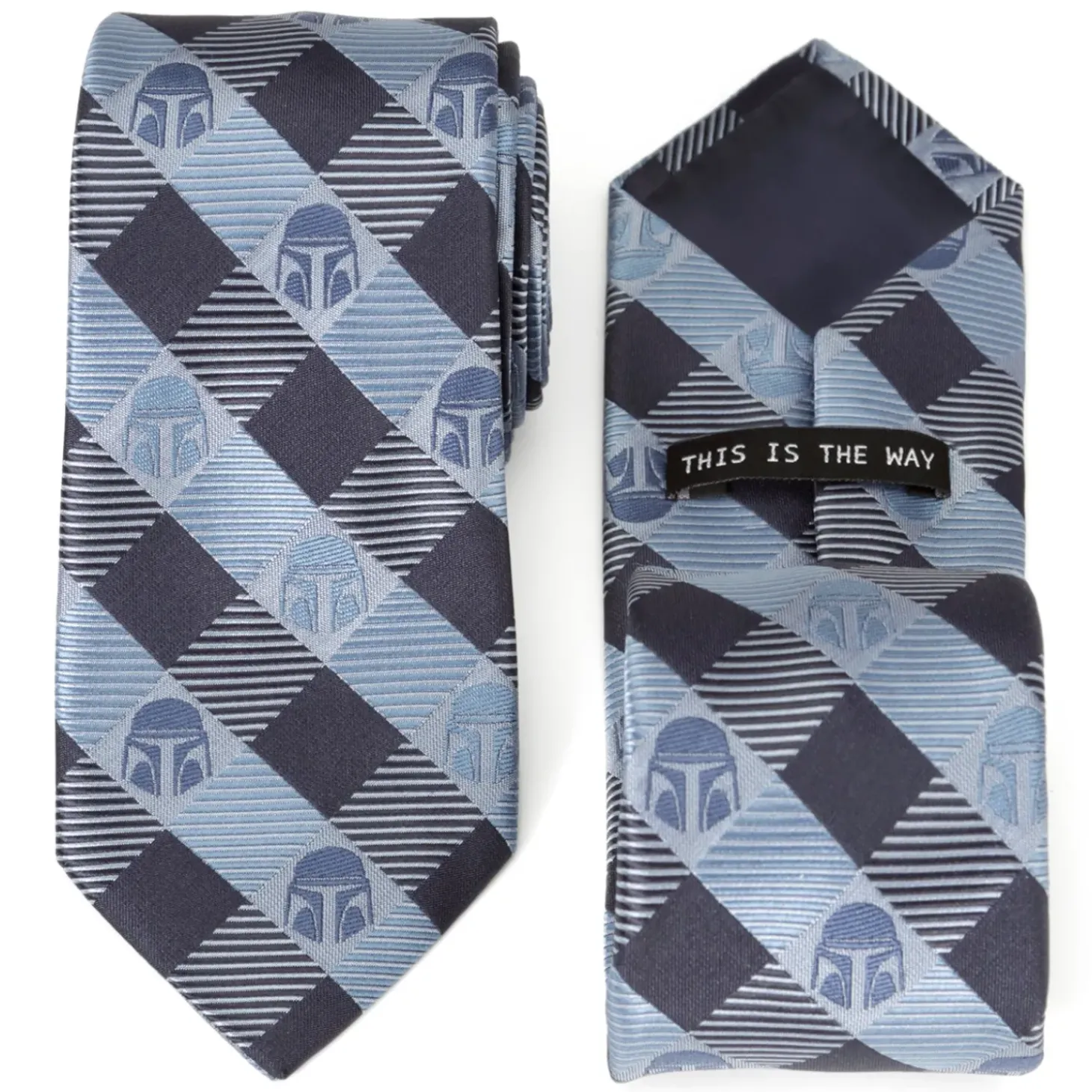 Star Wars Mando Helmet Check Blue Mens Tie