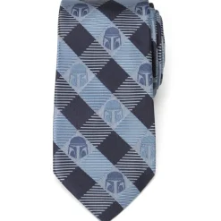 Star Wars Mando Helmet Check Blue Mens Tie
