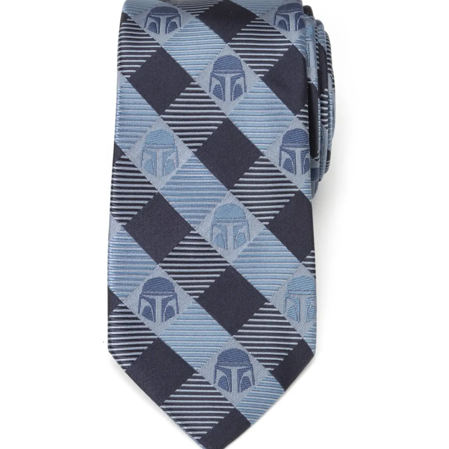 Star Wars Mando Helmet Check Blue Mens Tie