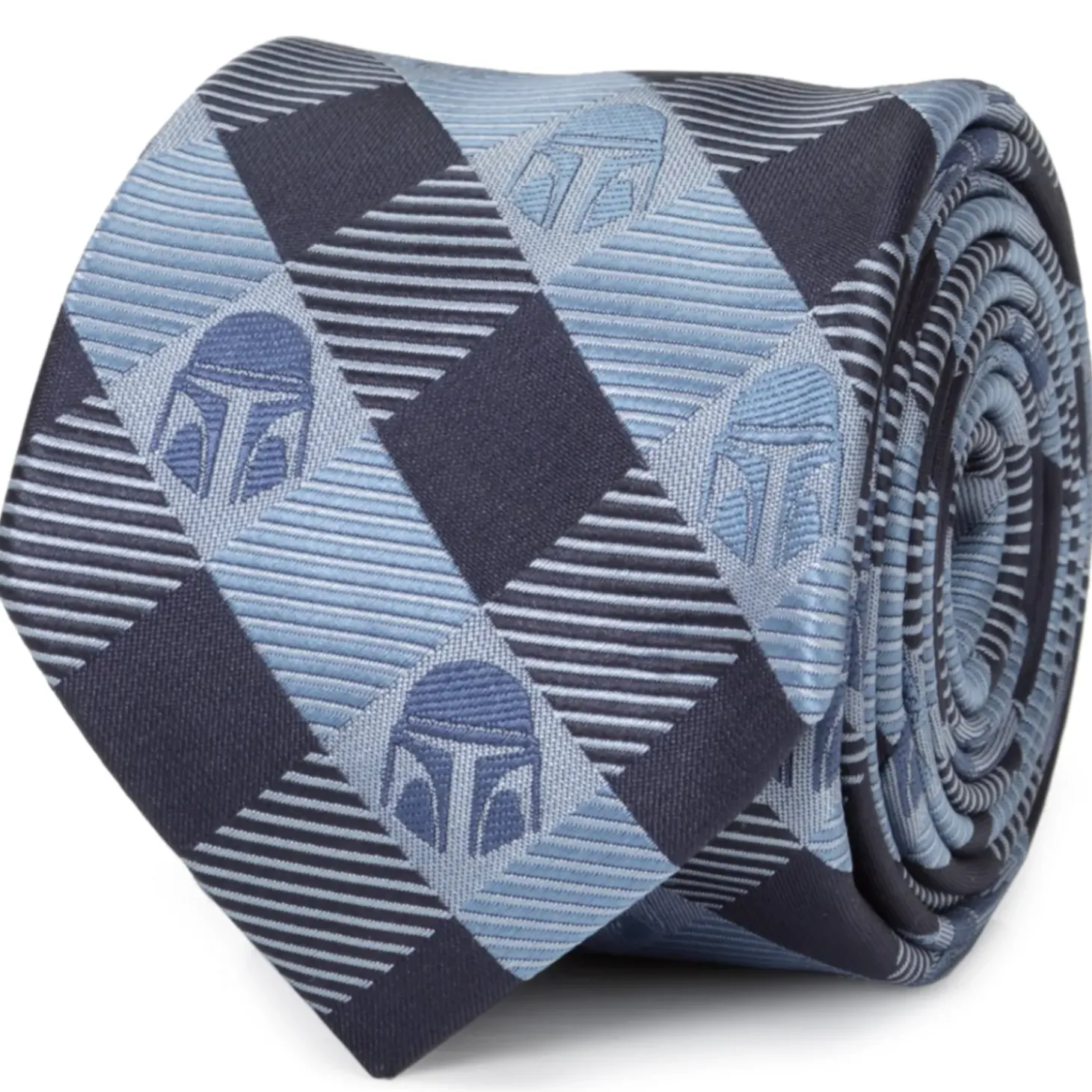 Star Wars Mando Helmet Check Blue Mens Tie