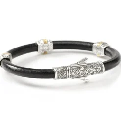 Konstantino Sterling Silver & Bronze with Black Leather Bracelet