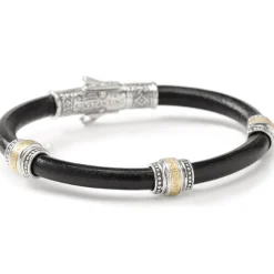 Konstantino Sterling Silver & Bronze with Black Leather Bracelet