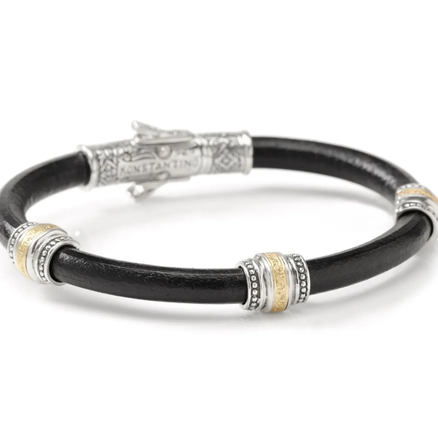 Konstantino Sterling Silver & Bronze with Black Leather Bracelet
