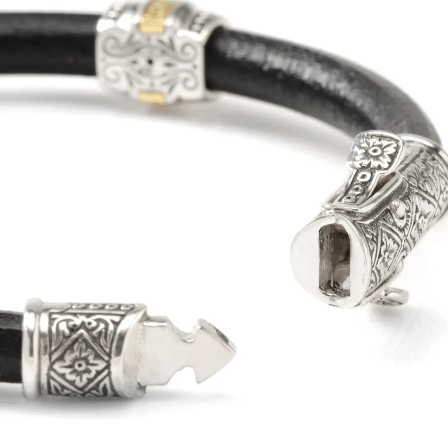 Konstantino Sterling Silver & Bronze with Black Leather Bracelet