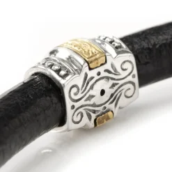 Konstantino Sterling Silver & Bronze with Black Leather Bracelet