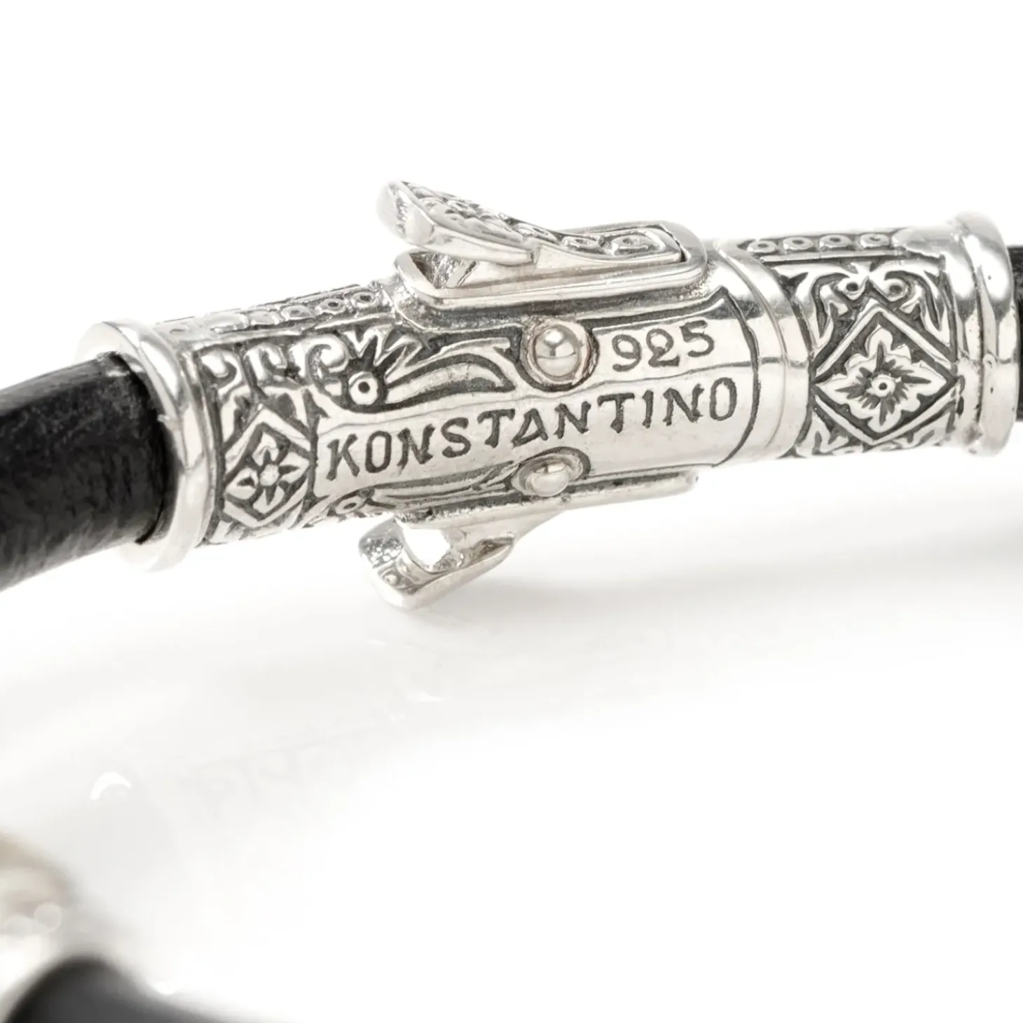 Konstantino Sterling Silver & Bronze with Black Leather Bracelet