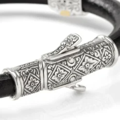 Konstantino Sterling Silver & Bronze with Black Leather Bracelet