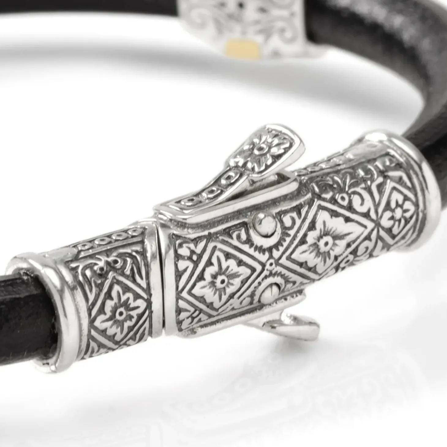 Konstantino Sterling Silver & Bronze with Black Leather Bracelet