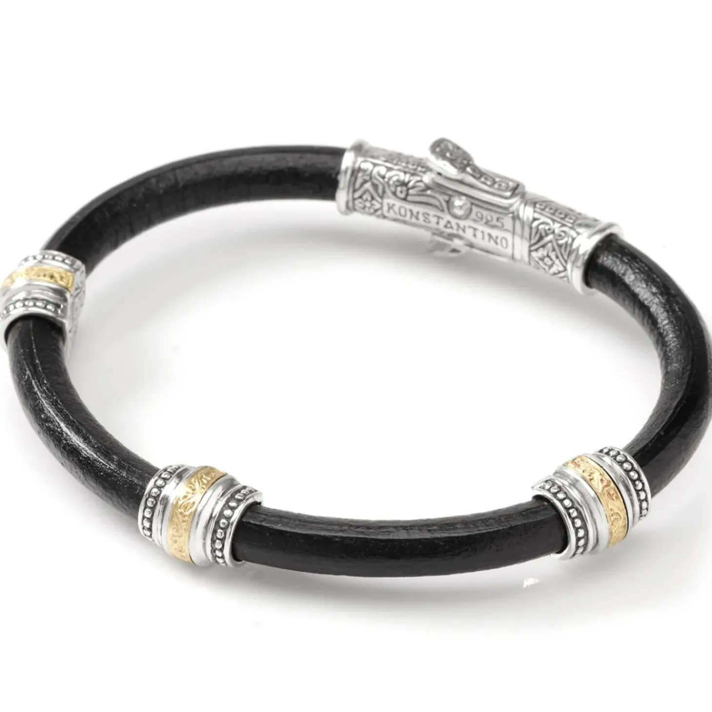 Konstantino Sterling Silver & Bronze with Black Leather Bracelet