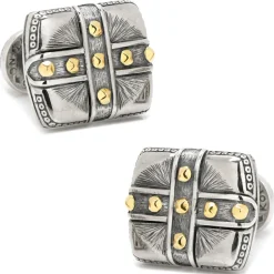 Konstantino Sterling Silver & 18K Gold Square Cross Carved Cufflinks